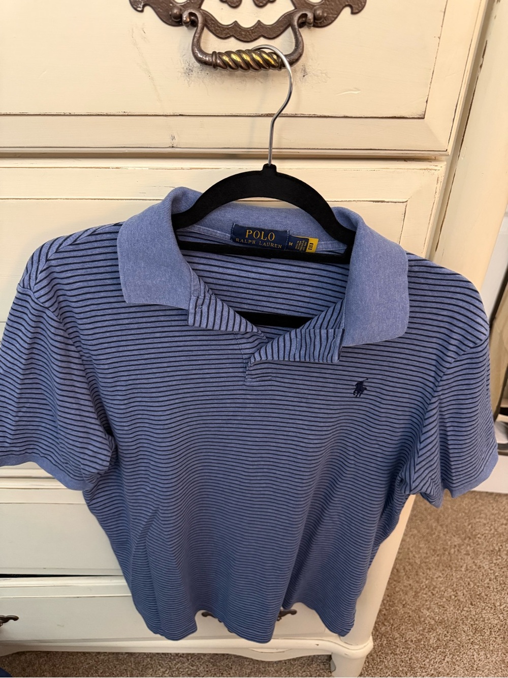 Ralph Lauren Blue Striped Polo Shirt with Navy Pony